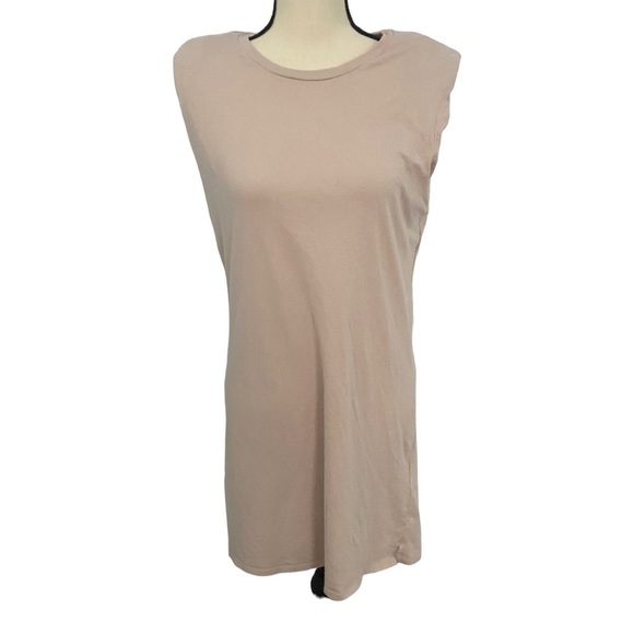 Abercrombie & Fitch Sz Medium Tan/Cream Shirt Dress Sleeveless Shoulder Pad Soft - Picture 1 of 11
